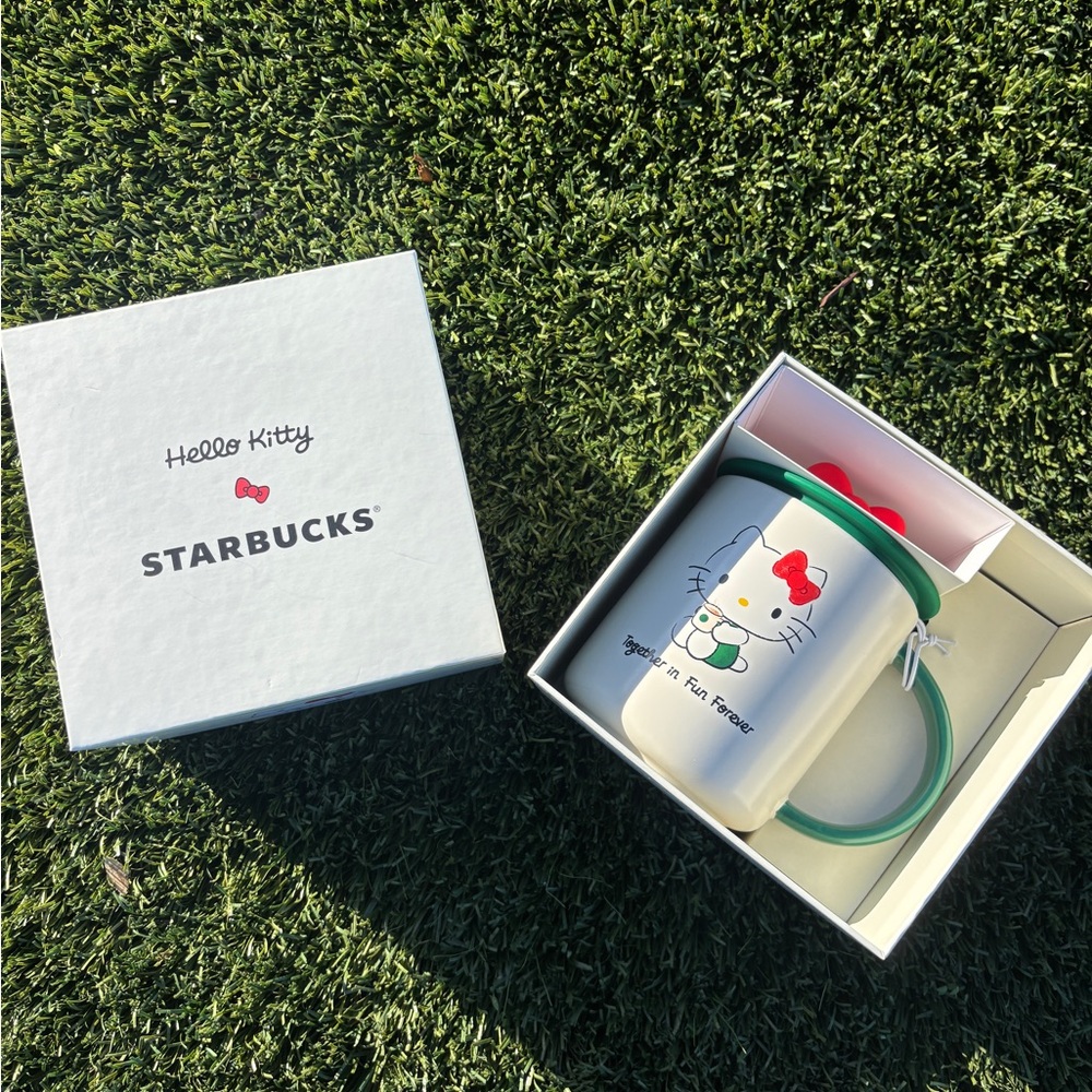 Limited edition Holiday Starbucks Hello Kitty Mug with Green Handle